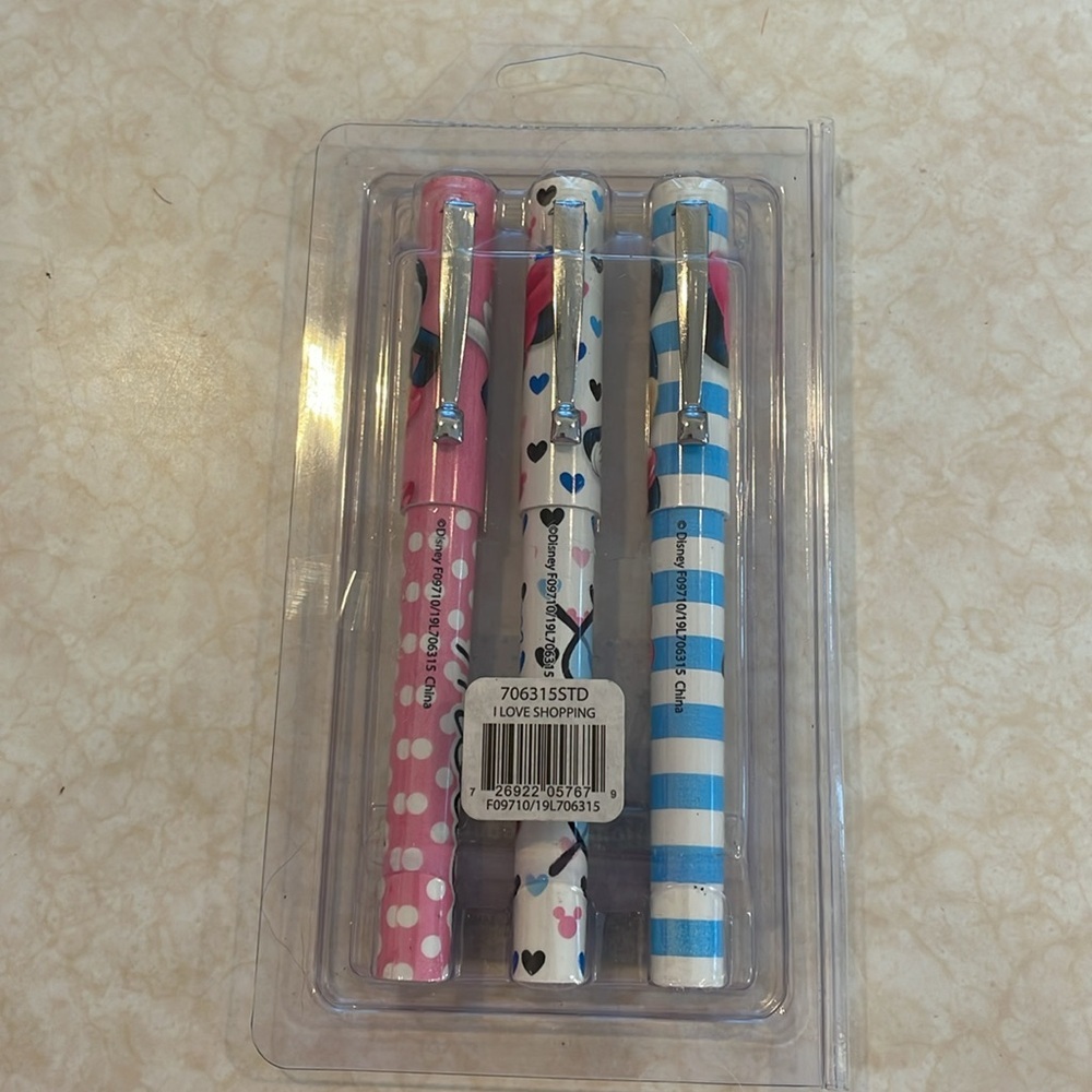 Disney, Minnie Mouse, I Love Shopping, Pack of 3 Pens, New - Picture 2 of 2
